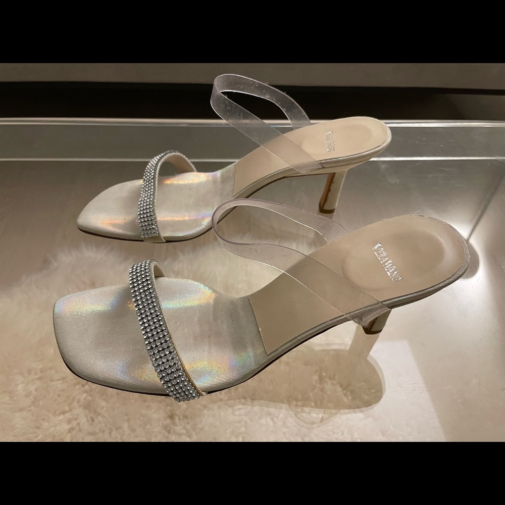 Vera Wang crystal embellished silver sandals with two straps. - Picture 3 of 4